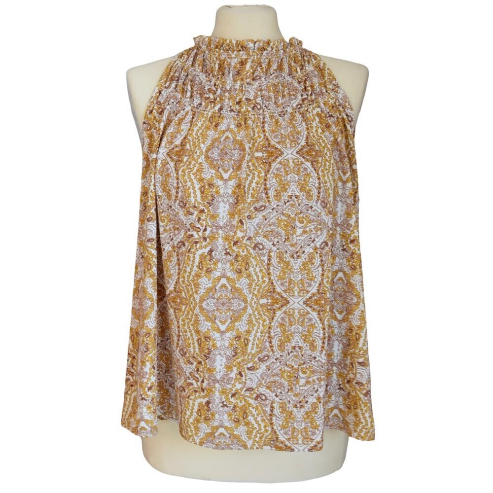 Melloday Yellow Paisley Sleeveless Halter Blouse M